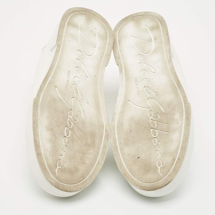 Pre Owned Dolce & Gabbana White Leather Pearl Embellished Portofino Sneakers Size 37