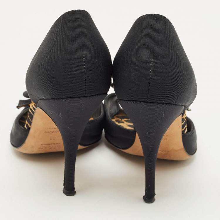 Pre Owned Dolce & Gabbana Black Canvas Bow D'Orsay Pumps Size 40