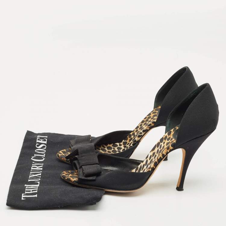 Pre Owned Dolce & Gabbana Black Canvas Bow D'Orsay Pumps Size 40