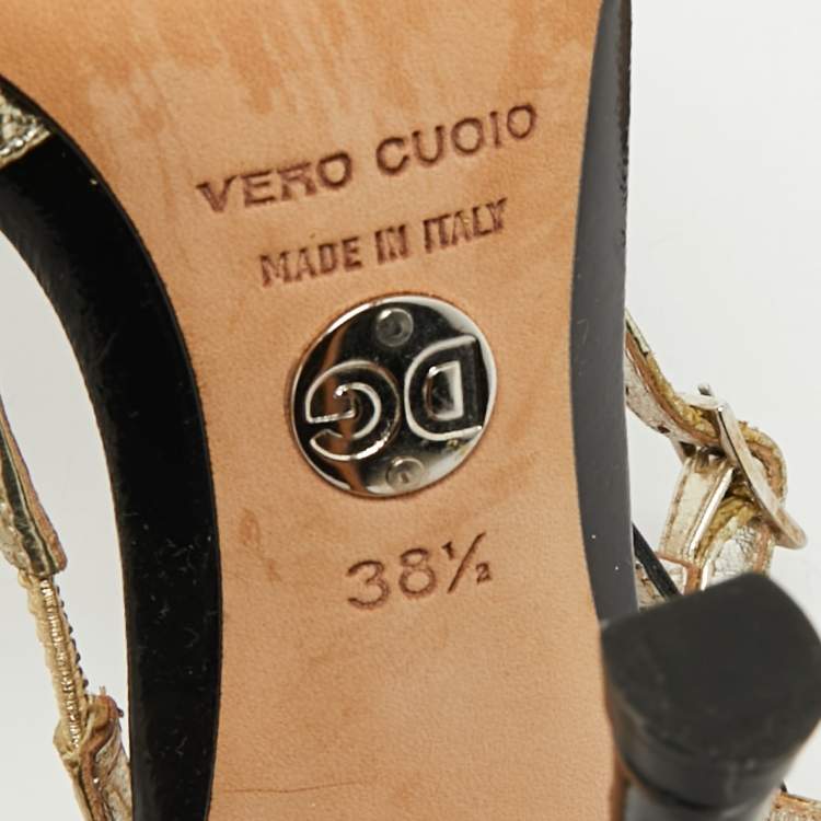 Pre Owned Dolce & Gabbana Tricolor Patent Leather Strappy Ankle Strap Sandals Size 38.5