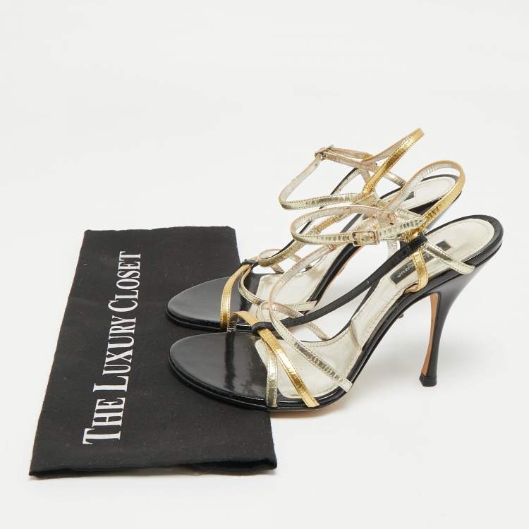 Pre Owned Dolce & Gabbana Tricolor Patent Leather Strappy Ankle Strap Sandals Size 38.5