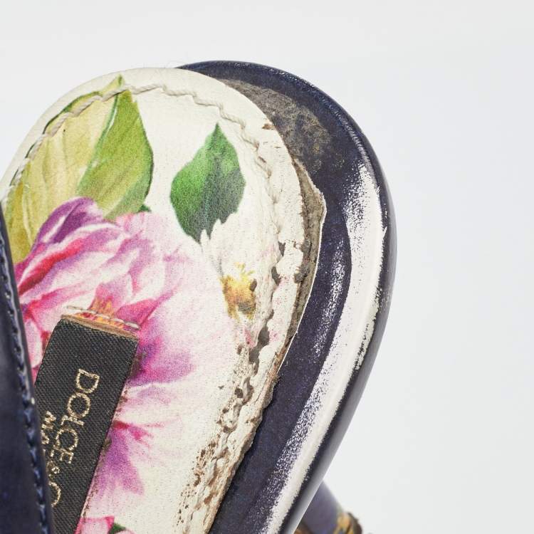 Pre Owned Dolce & Gabbana Multicolor Printed Leather Crystal Embellished Slingback Pumps Size 40