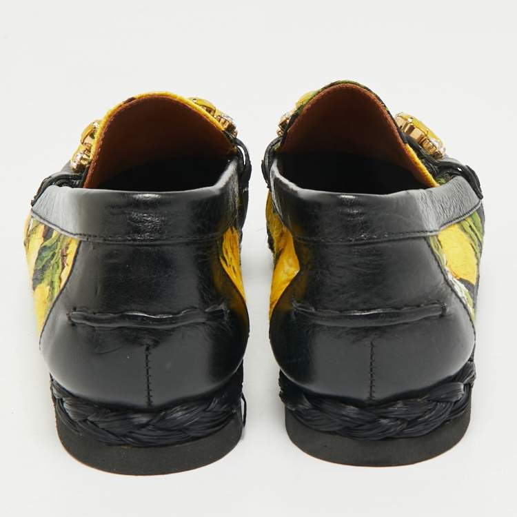 Pre Owned Dolce & Gabbana Multicolor Floral Print Canvas Crystal Embellished Espadrille Flats Size 39