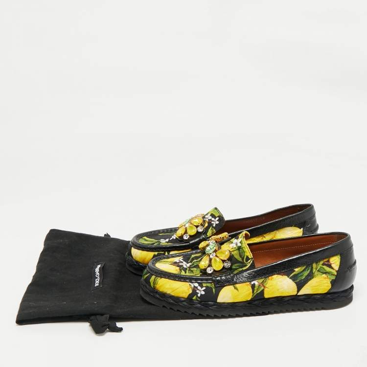 Pre Owned Dolce & Gabbana Multicolor Floral Print Canvas Crystal Embellished Espadrille Flats Size 39
