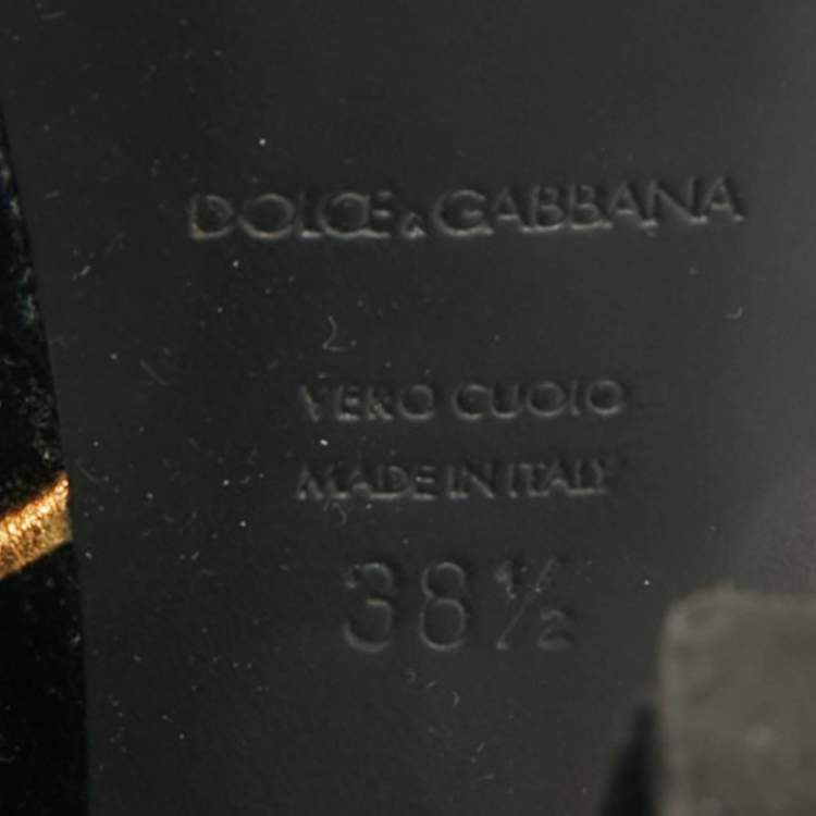 Pre Owned Dolce & Gabbana Black/Gold Velvet and Leather Crystal Embellished Platform Sandals Size 38.5