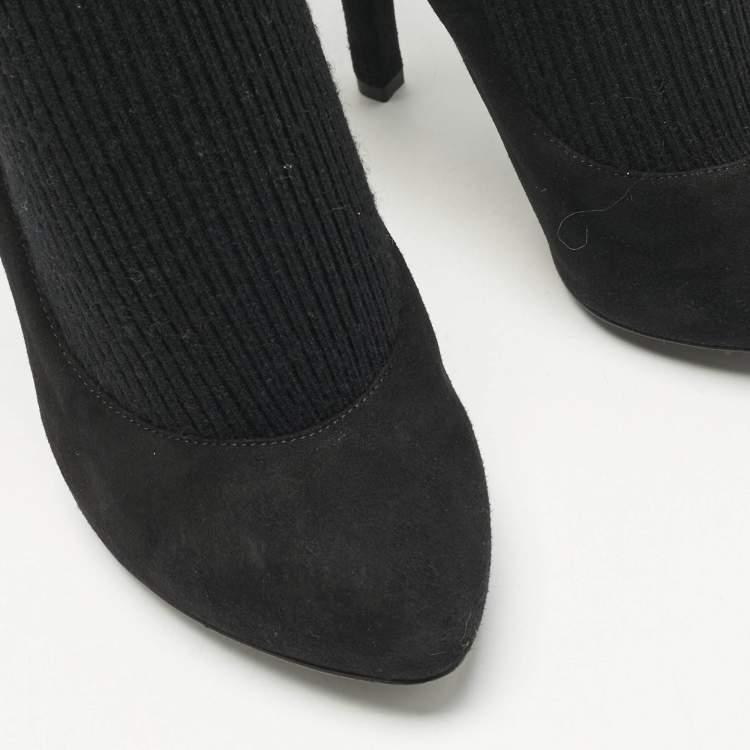 Pre Owned Dolce & Gabbana Black Suede and Fabric Platform Sock High Pumps Size 38