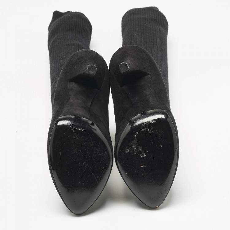 Pre Owned Dolce & Gabbana Black Suede and Fabric Platform Sock High Pumps Size 38
