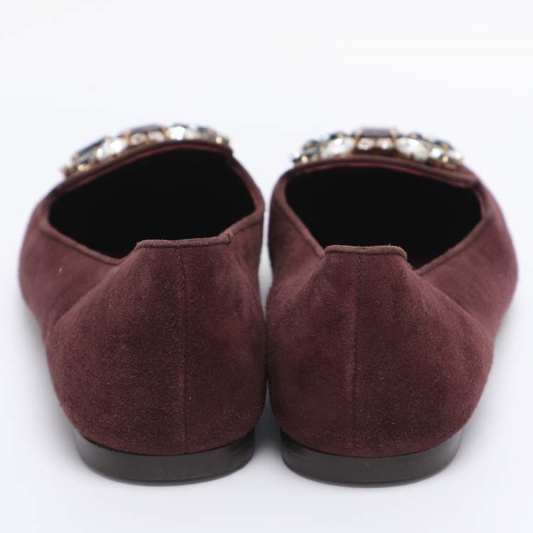Pre Owned Dolce & Gabbana Brown Suede Crystal Embellished Smoking Slippers Size 37