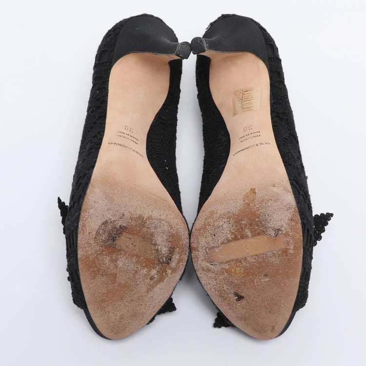 Pre Owned Dolce & Gabbana Black Lace Flower Lace Embellished Platform Pumps Size 38