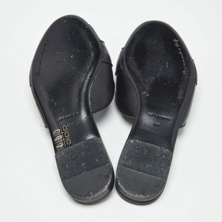 Pre Owned Dolce & Gabbana Black Leather Devotion Flat Slides Size 36.5