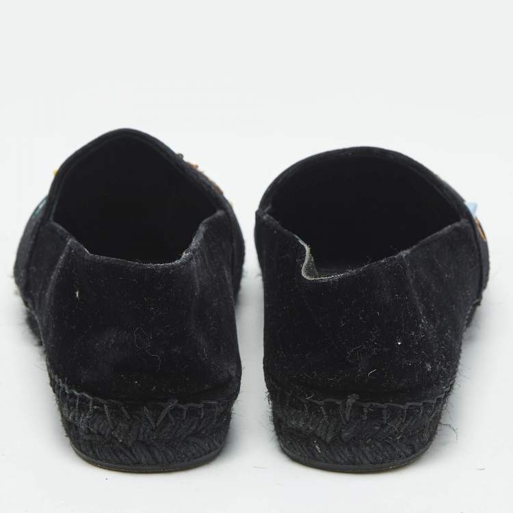 Pre Owned Dolce & Gabbana Black Velvet Embellished Espadrille Flats Size 38