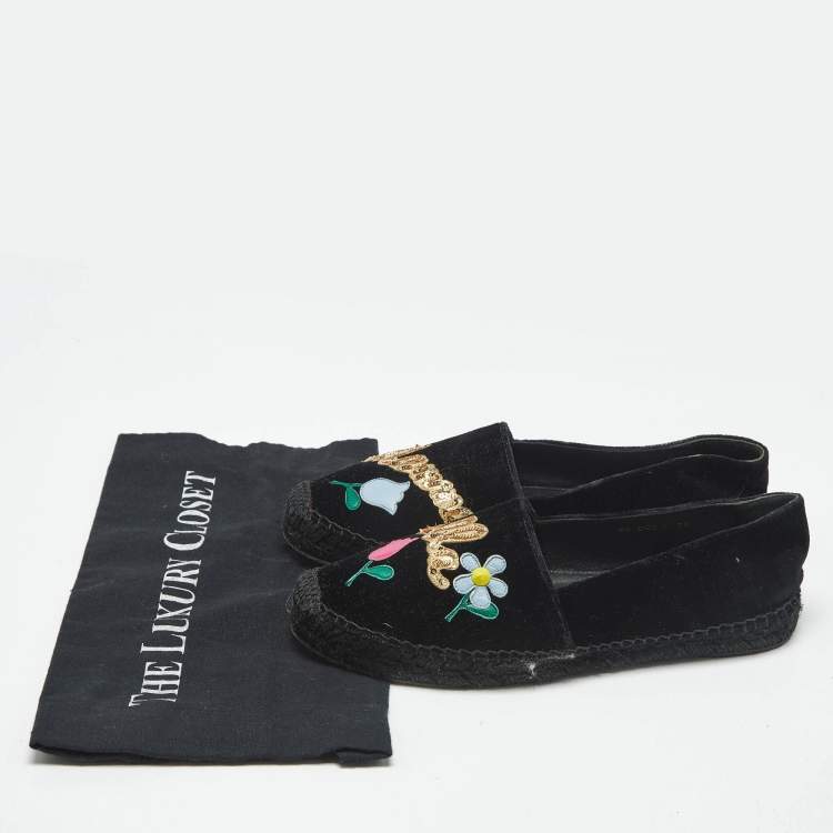 Pre Owned Dolce & Gabbana Black Velvet Embellished Espadrille Flats Size 38