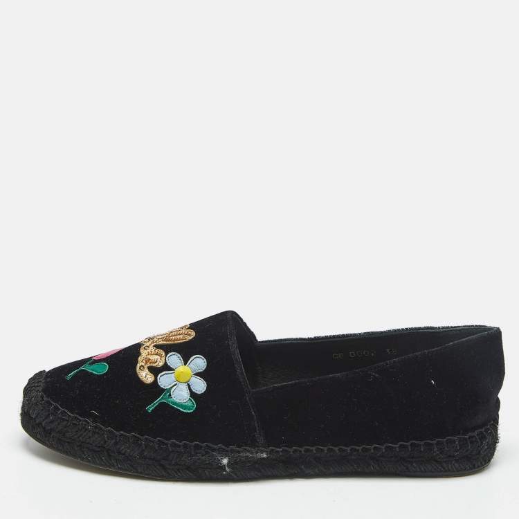 Pre Owned Dolce & Gabbana Black Velvet Embellished Espadrille Flats Size 38