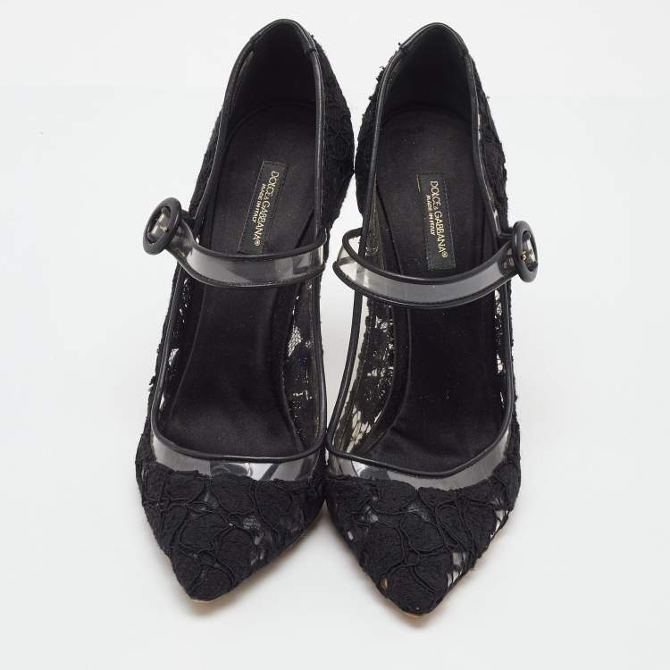 Pre Owned Dolce & Gabbana Black Lace and PVC Mary Jane Pumps Size 38