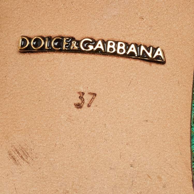 Pre Owned Dolce & Gabbana Green Lace Bellucci Crystal Embellishment Pumps Size 37