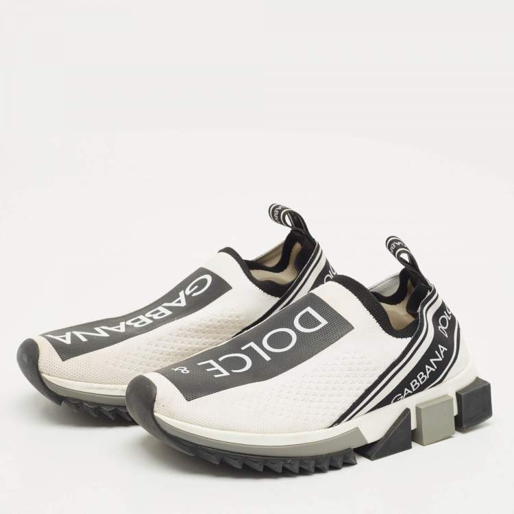 Pre Owned Dolce & Gabbana Black/White Knit Fabric Sorrento Slip On Sneakers Size 36