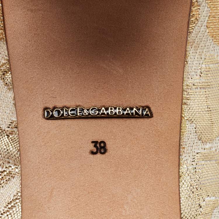 Pre Owned Dolce & Gabbana Gold/White Brocade Fabric Crystal Embellished Mary Jane Pumps Size 38