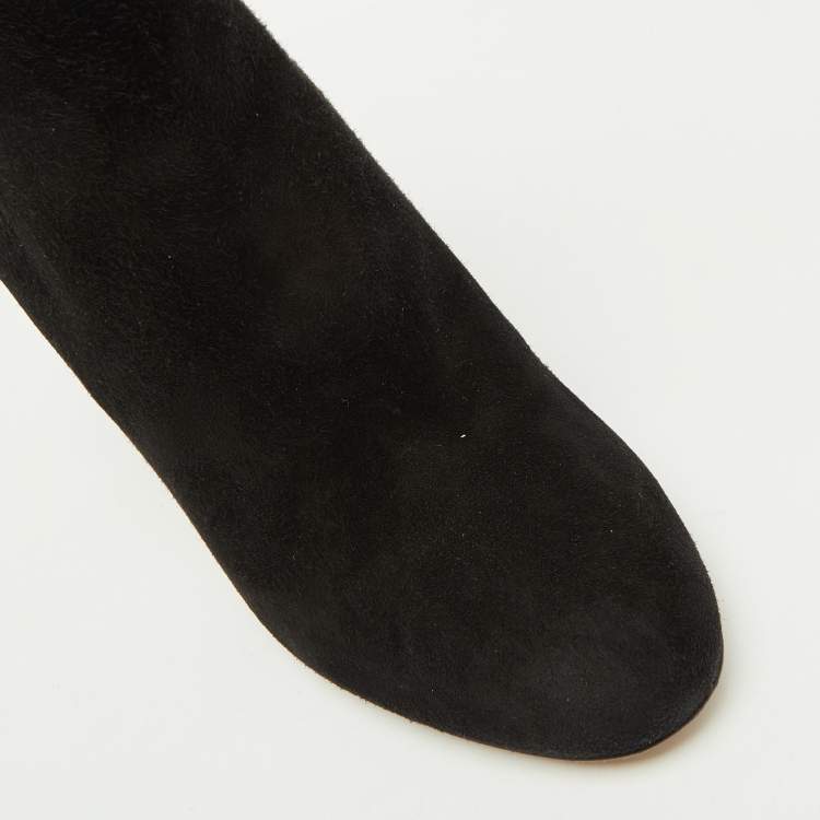 Pre Owned Dolce & Gabbana Black Suede Crystal Embellished Heel Ankle Boots Size 38