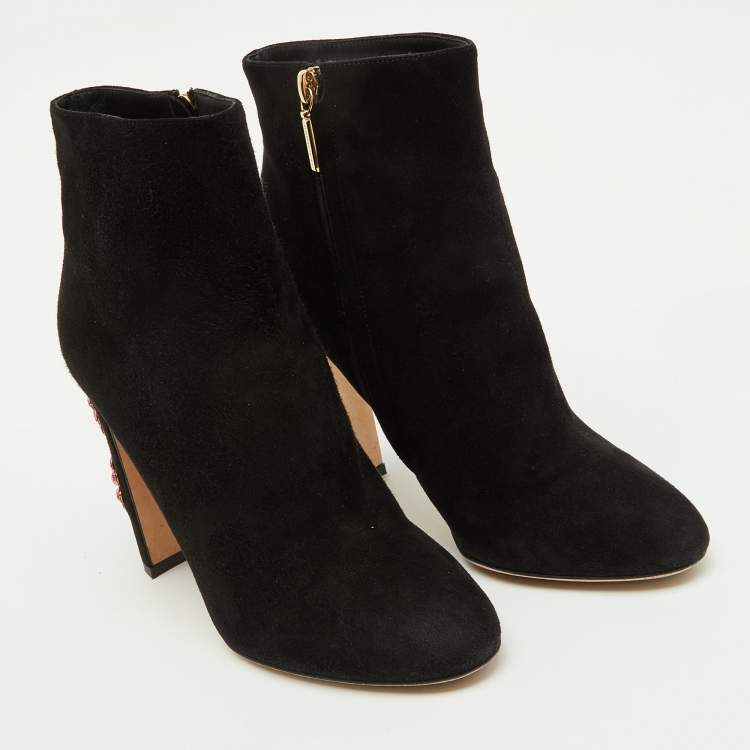 Pre Owned Dolce & Gabbana Black Suede Crystal Embellished Heel Ankle Boots Size 38