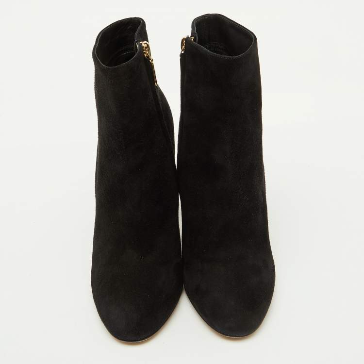 Pre Owned Dolce & Gabbana Black Suede Crystal Embellished Heel Ankle Boots Size 38