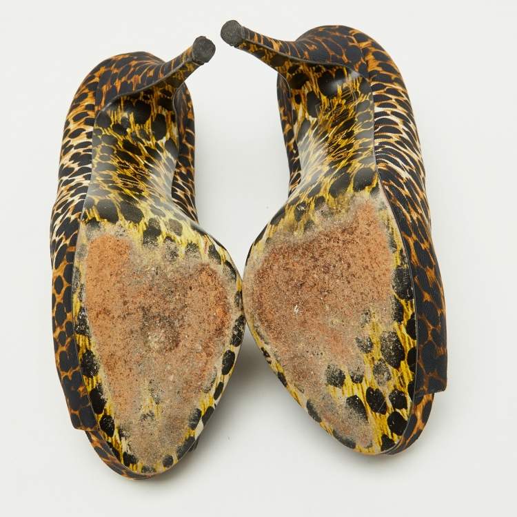 Pre Owned Dolce & Gabbana Black/Brown Leopard Print Fabric Platform Peep Toe Pumps Size 37