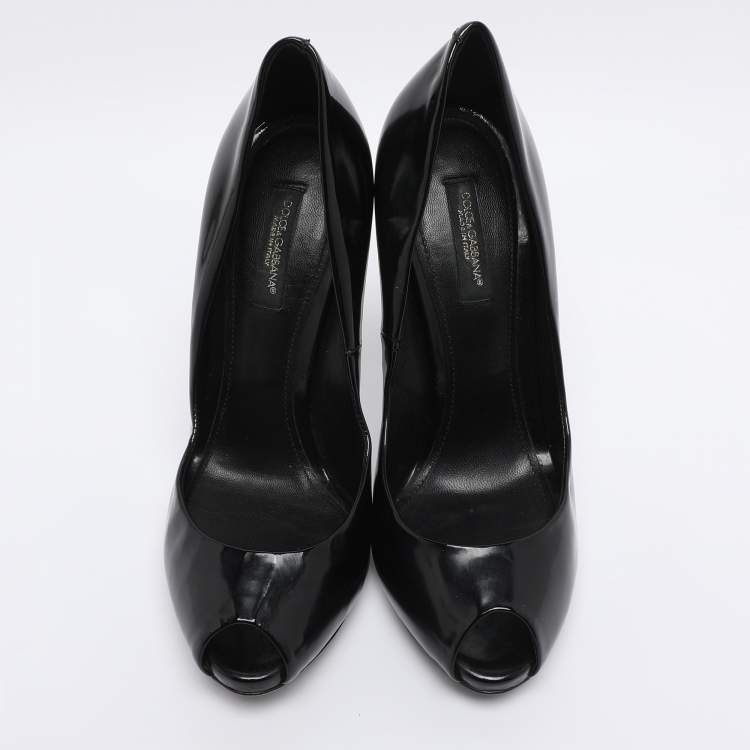 Pre Owned Dolce & Gabbana Black Patent Leather Peep Toe Pumps Size 37