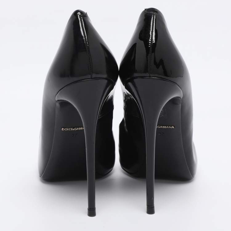 Pre Owned Dolce & Gabbana Black Patent Leather Peep Toe Pumps Size 37