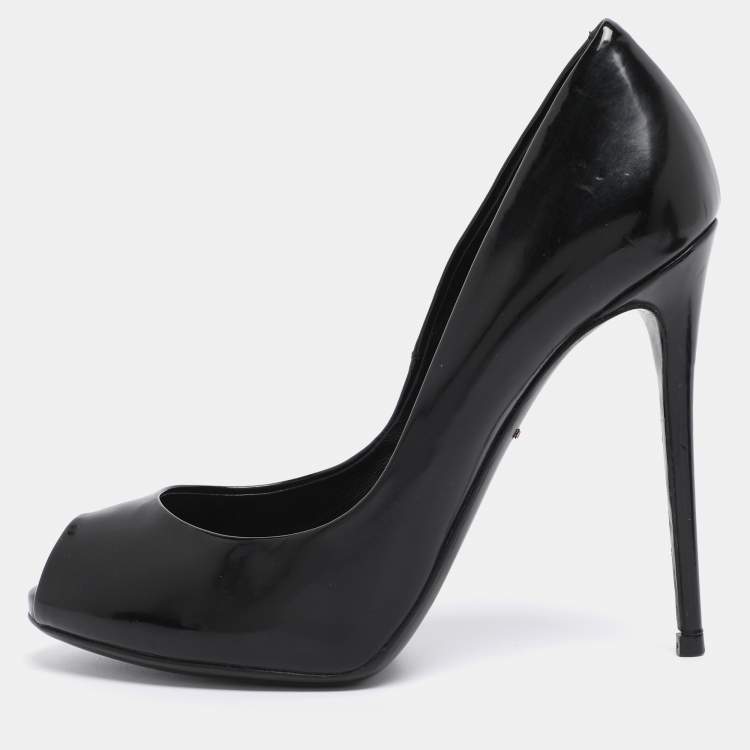 Pre Owned Dolce & Gabbana Black Patent Leather Peep Toe Pumps Size 37