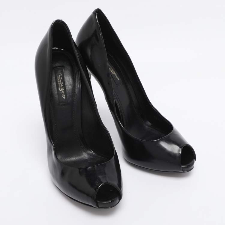 Pre Owned Dolce & Gabbana Black Patent Leather Peep Toe Pumps Size 37