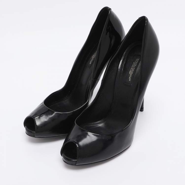 Pre Owned Dolce & Gabbana Black Patent Leather Peep Toe Pumps Size 37