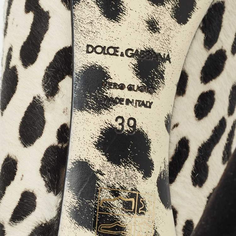 Pre Owned Dolce & Gabbana Black/White Leopard Print Calfhair Peep Toe Pumps Size 39