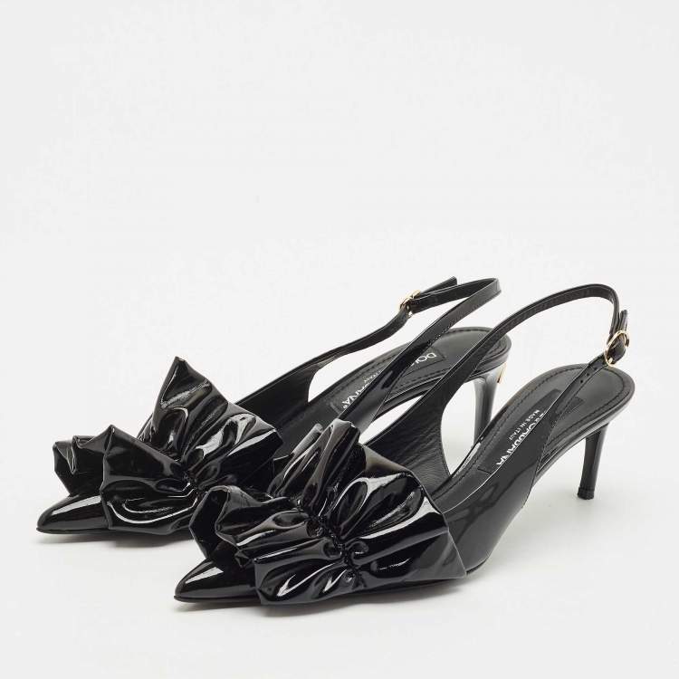 Pre Owned Dolce & Gabbana Black Patent Leather Slingback Pumps Size 38.5