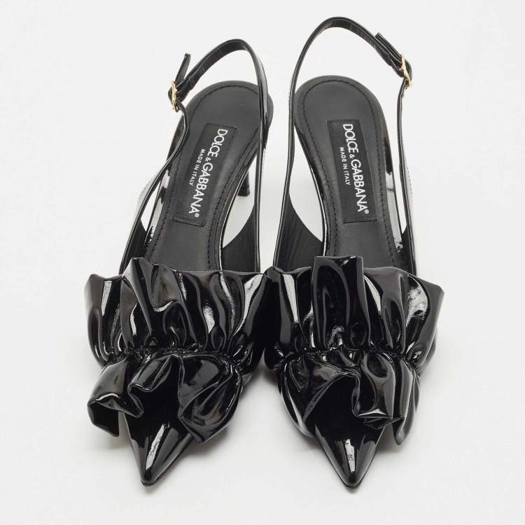 Pre Owned Dolce & Gabbana Black Patent Leather Slingback Pumps Size 38.5