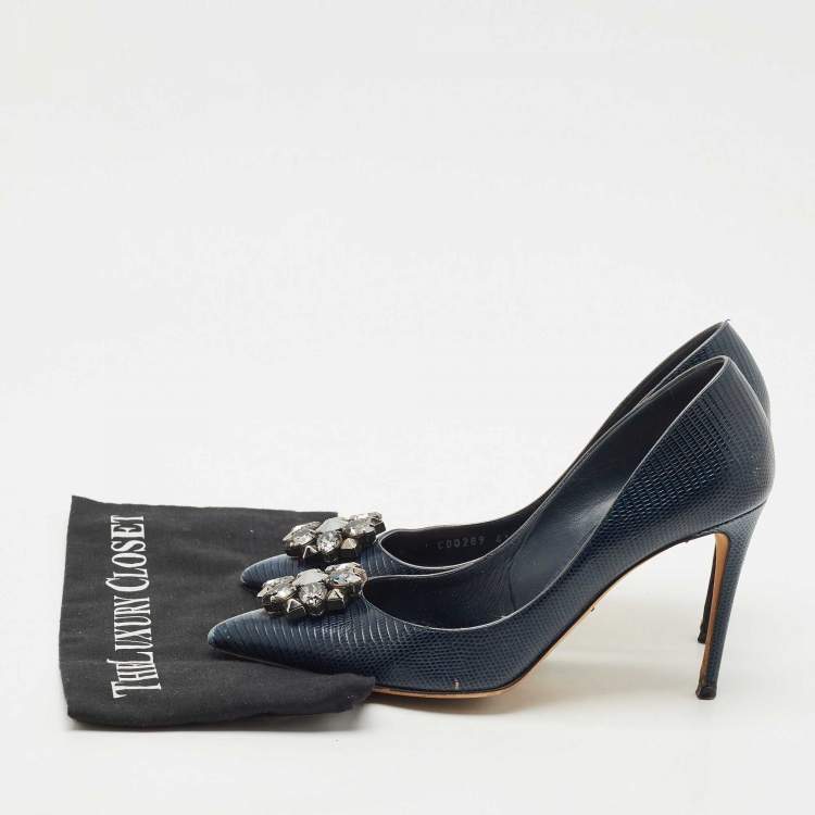 Pre Owned Dolce & Gabbana Navy Blue Lizard Embossed Leather Bellucci Pumps Size 41