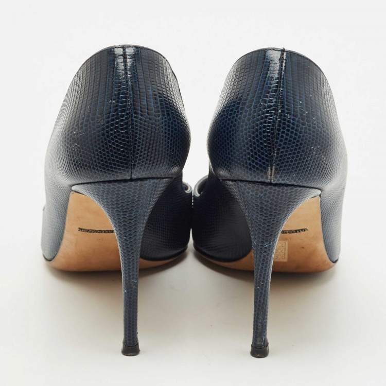 Pre Owned Dolce & Gabbana Navy Blue Lizard Embossed Leather Bellucci Pumps Size 41