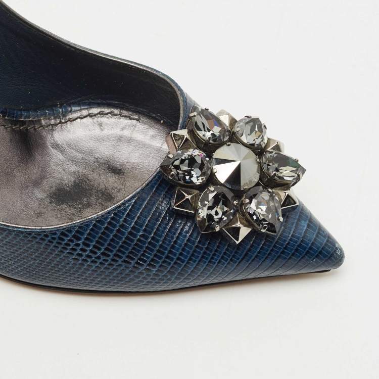 Pre Owned Dolce & Gabbana Navy Blue Lizard Embossed Leather Bellucci Pumps Size 41