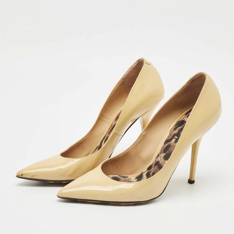 Pre Owned Dolce & Gabbana Beige Patent Leather Pointed Toe Pumps Size 40