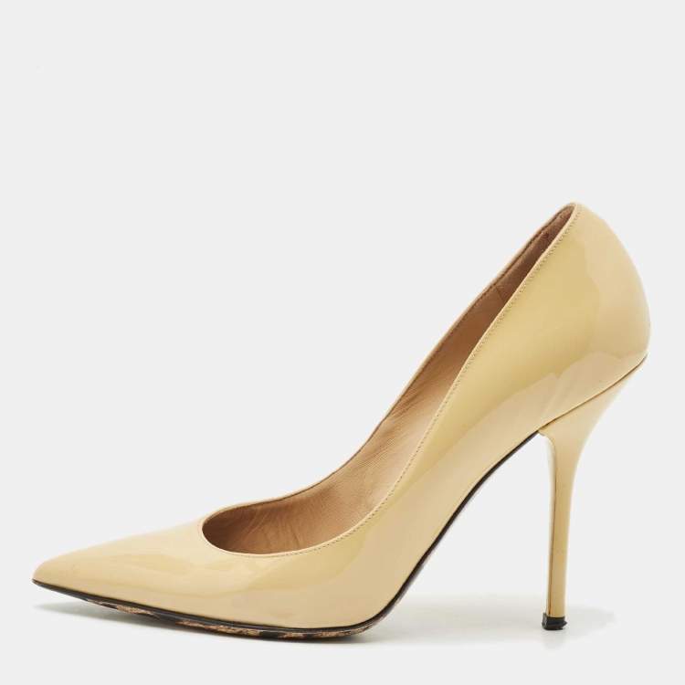 Pre Owned Dolce & Gabbana Beige Patent Leather Pointed Toe Pumps Size 40