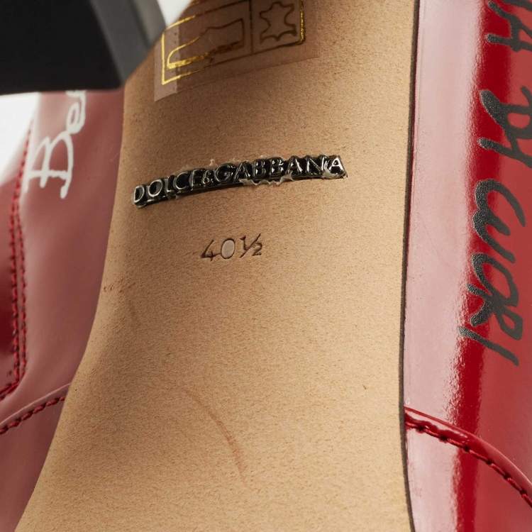 Pre Owned Dolce & Gabbana Red Leather Graffiti Ankle Boots Size 40.5