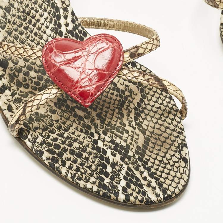 Pre Owned Dolce & Gabbana Multicolor Python Heart Slide Sandals Size 41