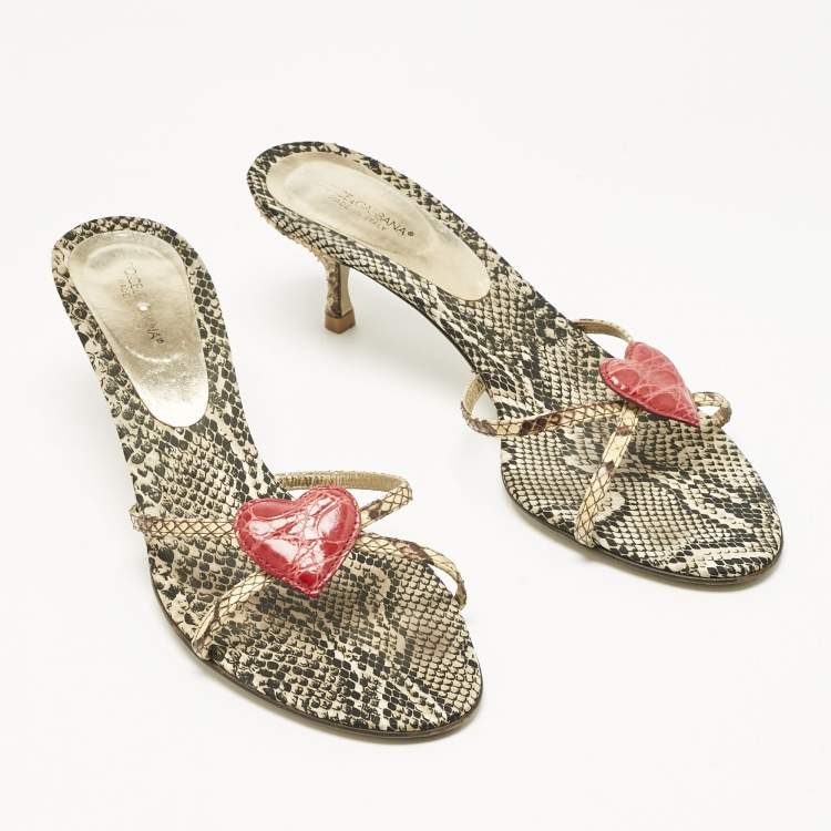 Pre Owned Dolce & Gabbana Multicolor Python Heart Slide Sandals Size 41