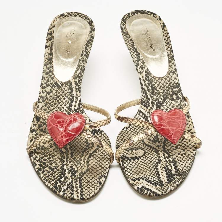 Pre Owned Dolce & Gabbana Multicolor Python Heart Slide Sandals Size 41