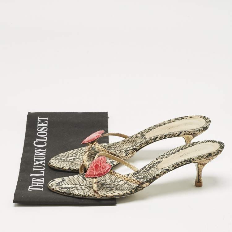 Pre Owned Dolce & Gabbana Multicolor Python Heart Slide Sandals Size 41
