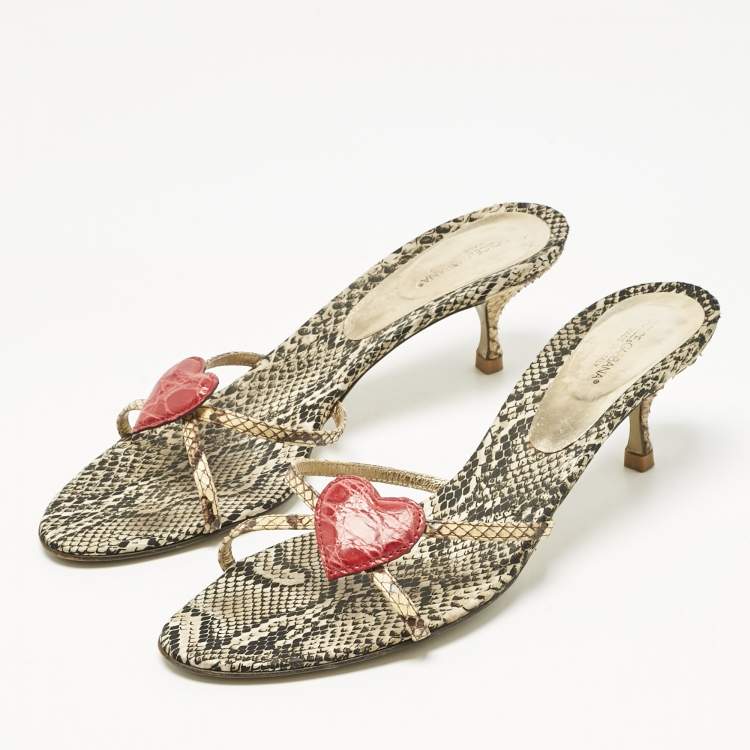 Pre Owned Dolce & Gabbana Multicolor Python Heart Slide Sandals Size 41