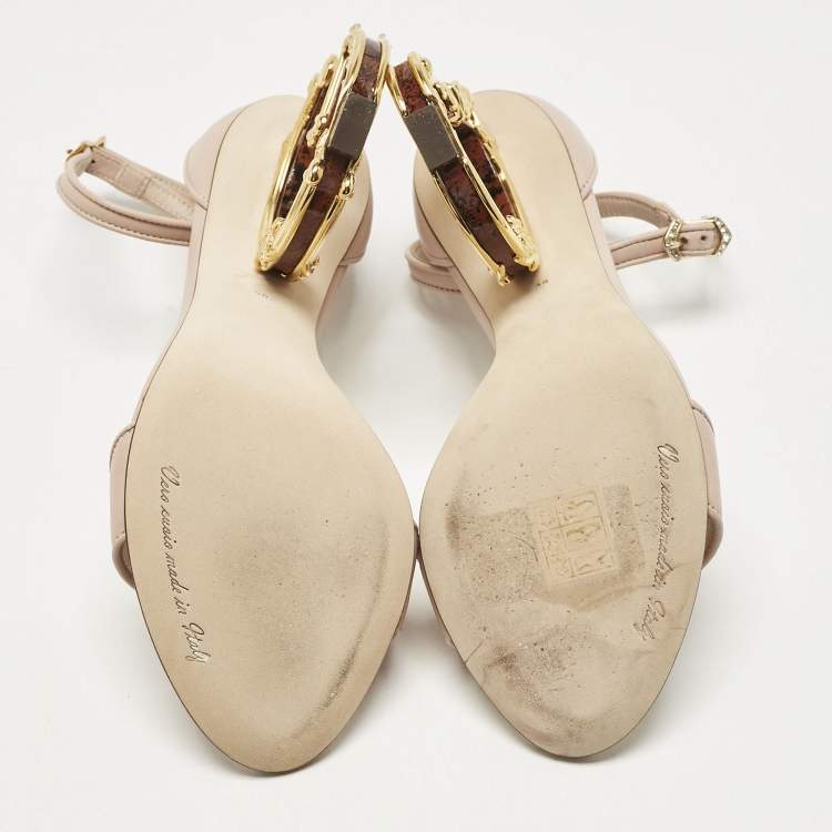 Pre Owned Dolce & Gabbana Pink Leather Keira Ankle Strap Sandals Size 38
