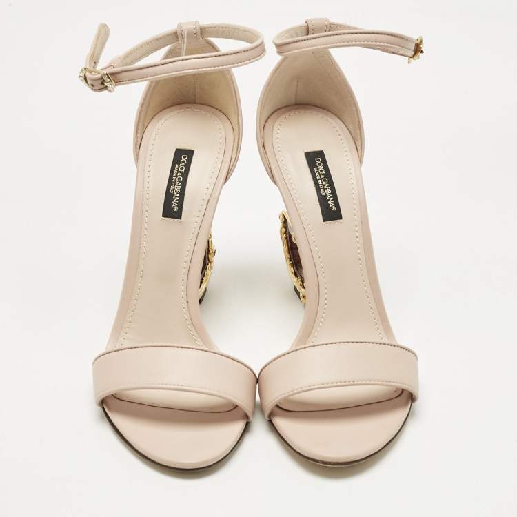 Pre Owned Dolce & Gabbana Pink Leather Keira Ankle Strap Sandals Size 38