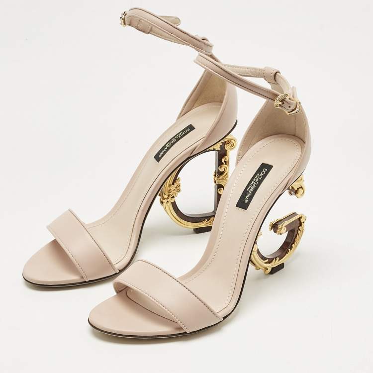 Pre Owned Dolce & Gabbana Pink Leather Keira Ankle Strap Sandals Size 38
