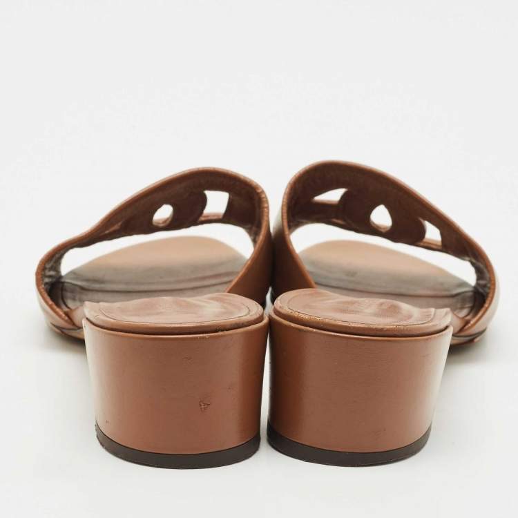 Pre Owned Dolce & Gabbana Brown Leather DG Bianca Slide Sandals Size 36