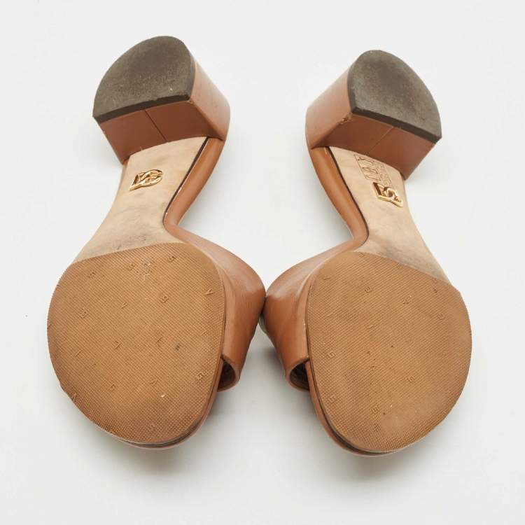 Pre Owned Dolce & Gabbana Brown Leather DG Bianca Slide Sandals Size 36