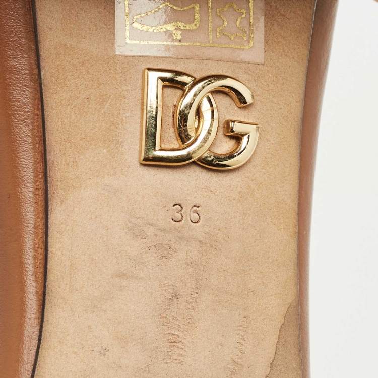Pre Owned Dolce & Gabbana Brown Leather DG Bianca Slide Sandals Size 36